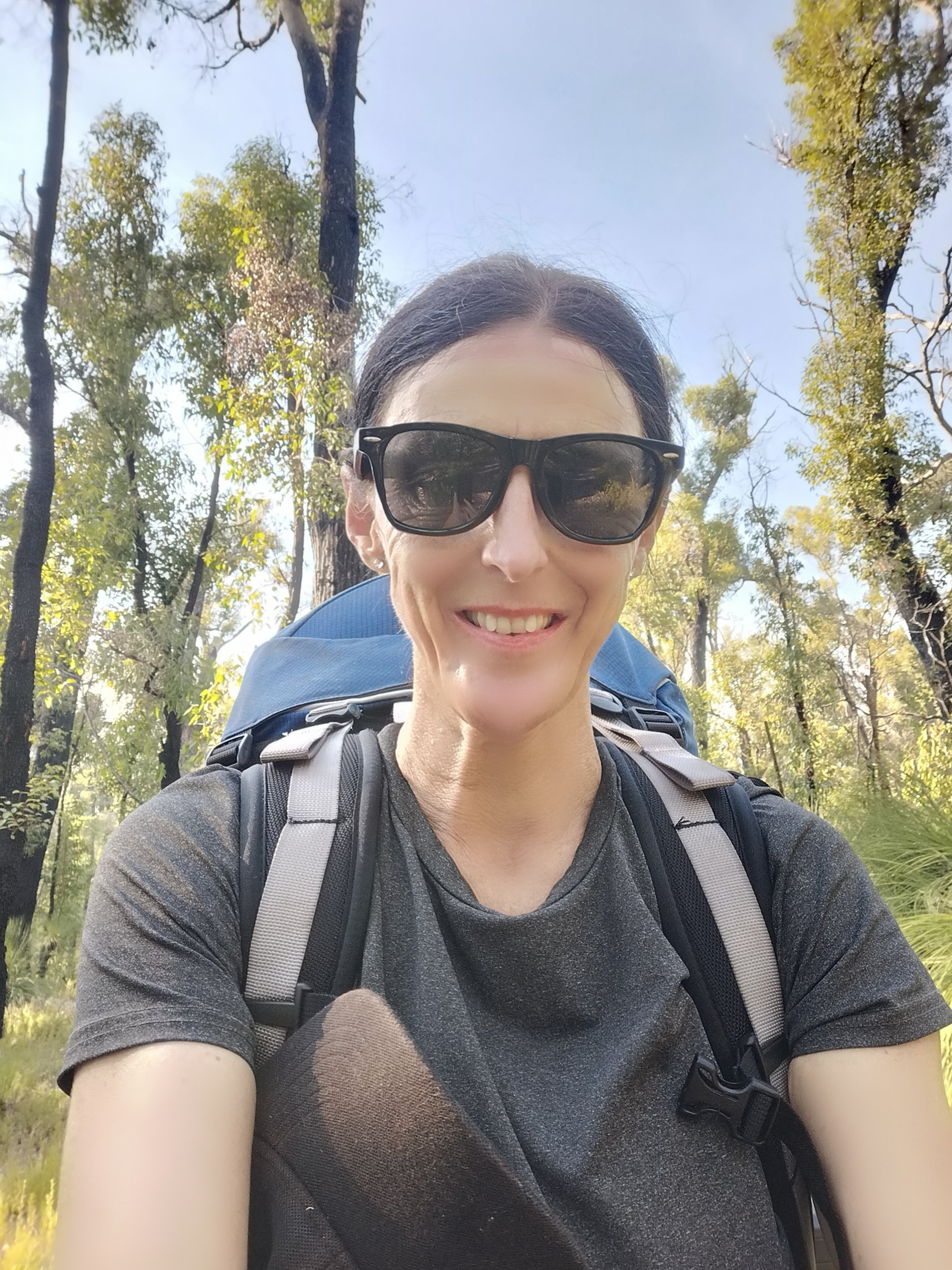 A selfie of Miranda Gracie as she hikes the Bibbulmum track